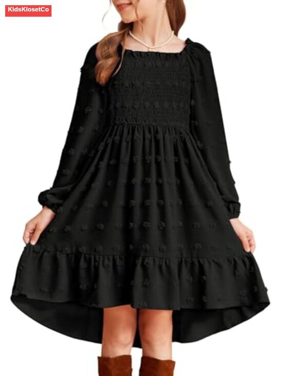 Other - Girls Vintage Polka Dot Chiffon Dress Long Sleeve Ruffled Square Neck Tiered